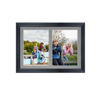AK Frames 20X14 Black Classic Multi Photo Frame With Mid Grey Mount - Holds 2 Apertures (2X) A4 Photos - image 1