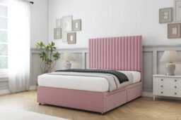 "Sloomy Manhattan Pink Plush Divan Bed Base 2 Drawers Foot-End With 54"" Floor Standing Headboard 4'6 Double" - thumbnail 3
