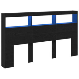 Berkfield Headboard Cabinet With Led Black Oak 180X17X102 Cm - thumbnail 3