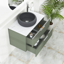 Royal Bathrooms Evora 800mm Sage Green Fluted Wall Hung Countertop Vanity Unit 2 Drawer With Milan Black Basin - thumbnail 3