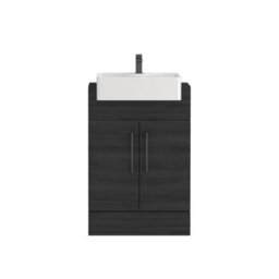 Royal Bathrooms Elena 600mm Hale Black Floor Standing Bathroom Vanity Unit With 2 Door Black Handle & Semi Recessed Basin - thumbnail 6