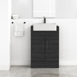 Royal Bathrooms Elena 600mm Hale Black Floor Standing Bathroom Vanity Unit With 2 Door Black Handle & Semi Recessed Basin - thumbnail 1