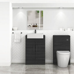 Royal Bathrooms Elena 600mm Hale Black Floor Standing Bathroom Vanity Unit With 2 Door Black Handle & Semi Recessed Basin - thumbnail 4