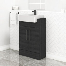 Royal Bathrooms Elena 600mm Hale Black Floor Standing Bathroom Vanity Unit With 2 Door Black Handle & Semi Recessed Basin - thumbnail 5