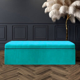 180Cm Large Plain Safar Storage Ottoman Box, Teal Plush Velvet Upholstered Deep Storage Ottoman End Of Bed Bench