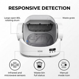 B2C Automatic Self Cleaning Cat Litter Box Open Top Wifi App 80L Litter Tray White Open-Top Litter Box + 3 Bag Rolls - thumbnail 6