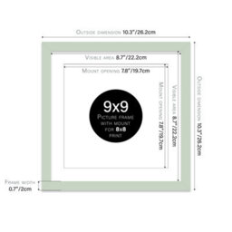 "9X9"" Mint Green Picture Frame - 9X9"" Square Frame With 8X8"" Mount For 9X9""/8X8"" Pictures Moderrn Style Thin Edge, 1 Pack" - thumbnail 2