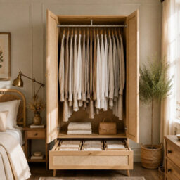 Matteo Natural Oak Rattan-Effect Double Wardrobe With Drawer, Hanging Rail & Raised Legs - 180H X 80W X 55D Cm - thumbnail 4