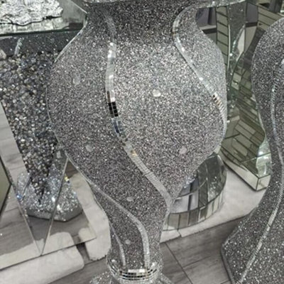 Biznest X Large 80Cm Shiny Sparkly Mirror Crushed Diamond Glitter Flower Pot Silver Floor Vase Luxury Home Decor (Silver Style 1)
