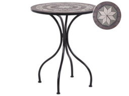 Wyld And Coco Vintage-Style Outdoor Bistro Table Black Iron Frame With Ceramic Mosaic Top 60Cm Round - thumbnail 3