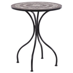 Wyld And Coco Vintage-Style Outdoor Bistro Table Black Iron Frame With Ceramic Mosaic Top 60Cm Round - thumbnail 1
