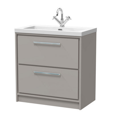 Balterley Longnor Modern Bathroom Floor Standing 2 Soft-Close Drawer Vanity Fireclay Basin, Pebble Grey, 800mm - image 1