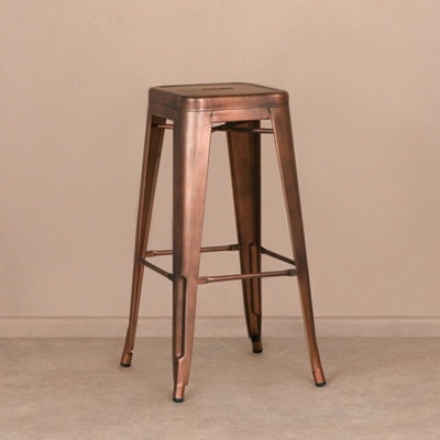 Tolix Inspired Metal Bar Stool Vintage Copper Industrial Breakfast Cafe Garden - image 1