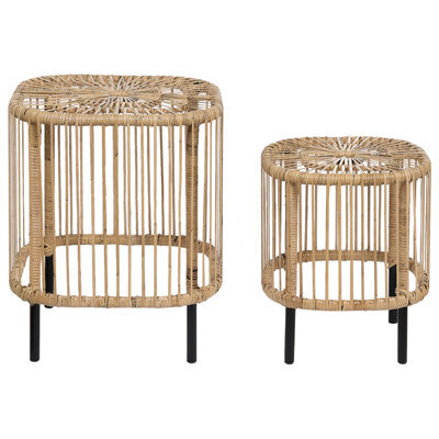 Beliani Set Of 2 Coffee Tables Cesenatico Rattan Natural - image 1