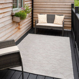 Loomed Neutral Beige Woven Diamond Trellis Flatweave Outdoor Indoor Area Rug 120X170Cm - thumbnail 1