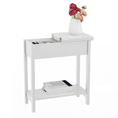 2-Tier Wooden Flip Top Sofa Side End Table White Nightstand Narrow Shelf Storage - image 1
