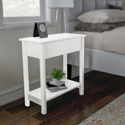 2-Tier Wooden Flip Top Sofa Side End Table White Nightstand Narrow Shelf Storage - thumbnail 6