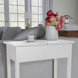 2-Tier Wooden Flip Top Sofa Side End Table White Nightstand Narrow Shelf Storage - thumbnail 4