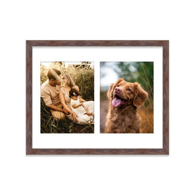 14X11 Inch 2 Opening Photo Collage Frame, Display Two 8X6 Inch Photos, Multi Aperture Family Picture Frame, Walnut - image 1