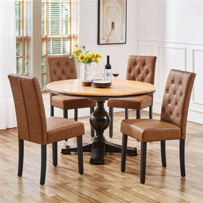Yaheetech Set Of 2 Retro Brown Pu Leather Dining Chairs With Button Tufted Backrest And Solid Wood Legs - image 1
