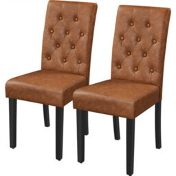 Yaheetech Set Of 2 Retro Brown Pu Leather Dining Chairs With Button Tufted Backrest And Solid Wood Legs - thumbnail 2