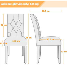 Yaheetech Set Of 2 Retro Brown Pu Leather Dining Chairs With Button Tufted Backrest And Solid Wood Legs - thumbnail 3