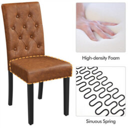 Yaheetech Set Of 2 Retro Brown Pu Leather Dining Chairs With Button Tufted Backrest And Solid Wood Legs - thumbnail 4