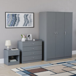 Lassic Vida Designs Riano 3 Piece Bedroom Set (1 Drawer Bedside Chest, 4 Drawer Chest, 3 Door Wardrobe), Grey - thumbnail 6