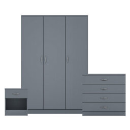 Lassic Vida Designs Riano 3 Piece Bedroom Set (1 Drawer Bedside Chest, 4 Drawer Chest, 3 Door Wardrobe), Grey - thumbnail 8