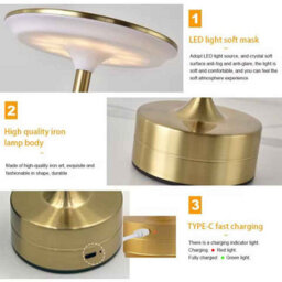 Led Touch Table Lamp Usb Rechargeable Night Light Portable Gold Trichromatic - thumbnail 2