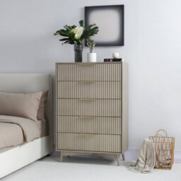Monza Tall Chest Of 5 Drawers With Fluted Detailing Pale Ash - thumbnail 1
