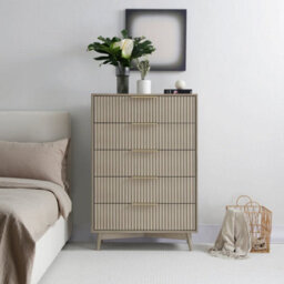 Monza Tall Chest Of 5 Drawers With Fluted Detailing Pale Ash - thumbnail 2