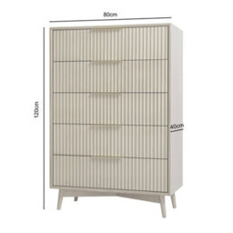 Monza Tall Chest Of 5 Drawers With Fluted Detailing Pale Ash - thumbnail 9