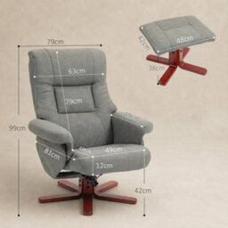 Grey Recliner Chair With Footstool, Backrest Adjustable Armchair - thumbnail 2