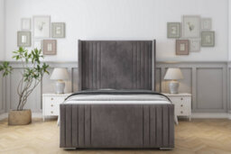 "Sloomy Camden Slate Naples Bed Frame With Mattress With 50""  Upholstered Wingback Headboard 5' King"