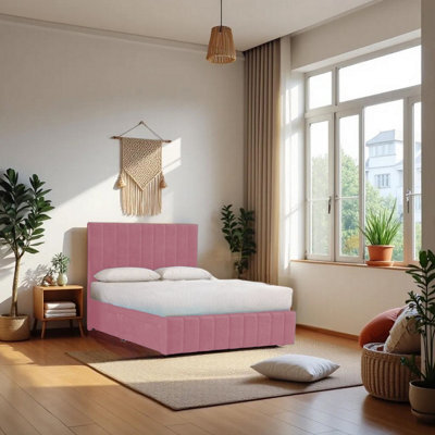 "Knight Sleep Paris Pink Plush 2Ft6 Bed Set With Mattress, 2 Drawers Same Side & 24""headboard - Small Single" - image 1