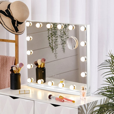 Living And Home Hollywood Rectangle Metal Makeup Mirror With 18 Led Bulbs Touch Control Dimmable 58 X 48.5 Cm - image 1