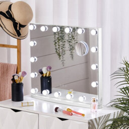 Living And Home Hollywood Rectangle Metal Makeup Mirror With 18 Led Bulbs Touch Control Dimmable 58 X 48.5 Cm - thumbnail 2