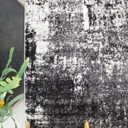Loomed Black Grey Monochrome Super Soft Distressed Abstract Area Rug 120X170Cm - thumbnail 2