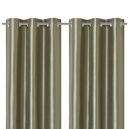Morea Light Green Plain Woven Lined Eyelet Curtain (W)167Cm (L)228Cm, Pair - thumbnail 1