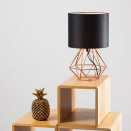 Valuelights Angus Modern Copper Metal Basket Cage Bed Side Table Lamp With Black Fabric Shade - thumbnail 5