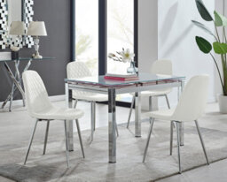 Furniturebox Uk Enna White Glass Extending Dining Table And 4 White Corona Silver Leg Chairs - thumbnail 1