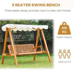 Outsunny 3 Seater Garden Swing Seat With Canopy, Cream White - thumbnail 6