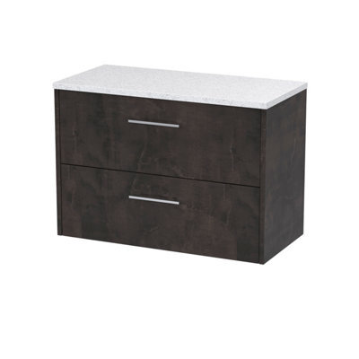 Nuie Hudson Reed Juno Wall Hung 2-Drawer Vanity Unit & Sparkling White Worktop, Countertop Basin Unit In Metallic Slate, 800mm - image 1