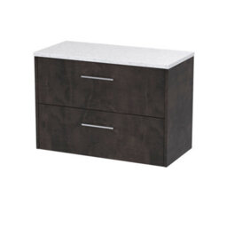 Nuie Hudson Reed Juno Wall Hung 2-Drawer Vanity Unit & Sparkling White Worktop, Countertop Basin Unit In Metallic Slate, 800mm - thumbnail 1