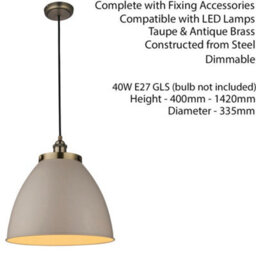 Hanging Ceiling Pendant Light Grey & Antique Brass Industrial Lamp Bulb Holder - thumbnail 2