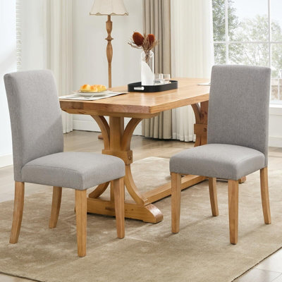 London Boutique Grey 2Pcs Upholstered Dining Chairs, Linen Kitchen Chairs With Curved Backs And Rubberwood Legs - image 1