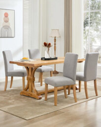 London Boutique Grey 2Pcs Upholstered Dining Chairs, Linen Kitchen Chairs With Curved Backs And Rubberwood Legs - thumbnail 5