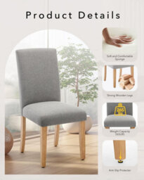 London Boutique Grey 2Pcs Upholstered Dining Chairs, Linen Kitchen Chairs With Curved Backs And Rubberwood Legs - thumbnail 6