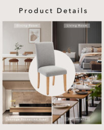 London Boutique Grey 2Pcs Upholstered Dining Chairs, Linen Kitchen Chairs With Curved Backs And Rubberwood Legs - thumbnail 3